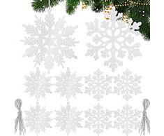 24pz Fiocchi di Neve Glitter Bianco Decorazioni Natalizie Appese per Albero di Natale Addobbi Natalizi Ornamenti