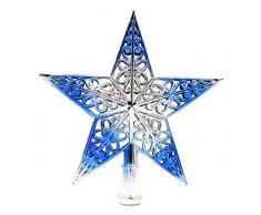 EOZY-Puntale di Stella Hollow Decorazione Albero di Natale Star Top Brillante Ornamento Blu Diametro 20cm