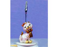 Idea bomboniere: segnaposto gatta gattina macchie rosa in resina con base e clip portafoto; cm5 h10