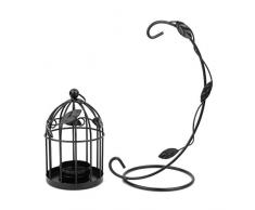 LEORX-Portacandela in stile Vintage a forma di gabbia per uccellini, da appendere, colore: nero