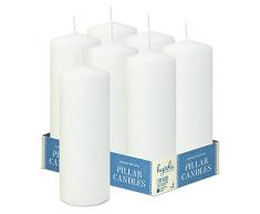 Hyoola Candele Bianche Cilindriche - Candele Decorative a Colonna 7,5 x 20 cm - Candele Lunga Durata Senza Profumo - Set da 6 Candele Bianche Cilindro - Candele Cilindro Made in EU