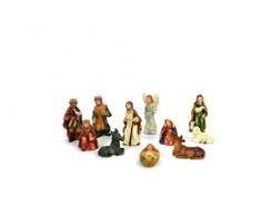 Aurora Store Set Mini Natività Classica Presepe Statuine in Resina con 11 soggetti Personaggi da h. 3,5 cm Giuseppe Maria Gesù Bambino Re Magi Asinello Bue