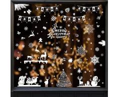SALUOKE Natale Adesivi Porta Vetrofanie Renna Fiocchi di Neve per Natale, Fiocco di Neve Stickers da Vetro Finestra Vetrina Natale Decorazione in PVC Rimovibile Statico Fai da te Vetrina Wallpaper