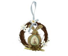 HAAC Rattan decorazione corona porta corona PRIMAVERA PASQUA 23 cm con coniglio e fiori