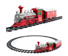 BAKAJI Trenino Natalizio per Sottoalbero Treno Elettrico per Base Albero di Natale con Luci Vagone Colore Rosso e Bianco Decorazioni Natalizie