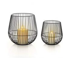 Sziqiqi Nera Porta Candele Lanterna Set di 2, Portacandele a Gabbia Metallo, Set Portacandele Vintage a Colonna per Tavoli da Soggiorno Candelabri Candelabro Candeliere per Natale Matrimonio