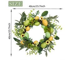 Valery Madelyn Ghirlanda di Porta di Pasqua Ø 40cm Corona di Porte Decorazione di Primavera con Uova di Pasqua per Decorazioni per la Casa, Feste, Porte, Matrimoni