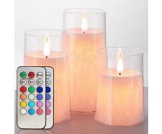 salipt Candele LED, Telecomando Vera Cera Vetro Candele con Funzione Timer, Candela LED a Batteria Senza Fiamma, 3 Pezzi (10,2/12,7/15,2 cm) - 12 Colori Bianco