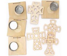 Baker Ross Portalumini in Legno a forma di Croce - Confezione da 4, Lavoretti di Pasqua in Legno per Bambini (FC530)