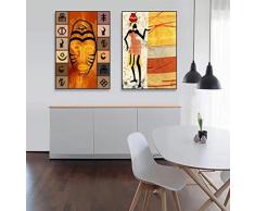 HJBFSDAFTUGRWS Arte astratta con donna nera tribale stampa africana set di 2 quadri etnici su tela moderna senza cornice-50x70cmX2