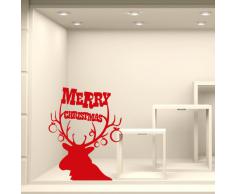 NT0320 Adesivi Murali - Auguri con occhiali - Vetrofanie natalizie - Misure 60x113 cm - bordeaux e oro - Vetrine negozi per Natale, stickers, adesivi