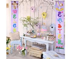 Set di Decorazioni Pasquali Segno di Portico di Pasqua Welcome Happy Easter Decorazione d'Attaccatura di Pasqua dell'Insegna per Interno/ Esterno Decorazione di Pasqua Festa di Pasqua (Colore 12)