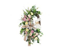 Corona pasquale con coniglietti pasquali, corona primaverile, ghirlanda pasquale, decorazione per porta, corona di primavera, ghirlanda frontale della porta, mini finestra luminosa