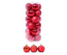 Ornamenti di palle di Natale 24Pcs Decorazioni stagionali Palle di albero festivo per le vacanze di Natale Decorazione della festa nuziale Decorazioni per lalbero di Natale Palla appesa (4cm,Rosso)
