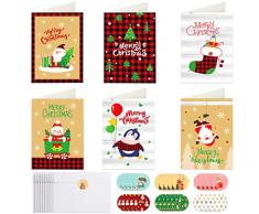 Cartoline di Natale 30 Pezzi, 30 Biglietti Natalizi + 30 Busta Natalizia + 30 Adesivi Natalizi, Busta di Carta Kraft, Biglietti di Auguri, Bglietti Regalo di Natale, Biglietti di Natale con Buste