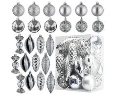 Prextex Palline di Natale Argento per Decorazioni Natalizie - 24 Pezzi Addobbi Natalizi Infrangibili per Albero di Natale con Gancio - Decorazioni Albero di Natale (Combo di 8 Stili Diversi)