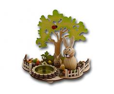 Carino – Scena con portacandele, 2 conigli pasquali, uova colorate, Albero e coccinella, realizzata in legno, 16 x 10 x 13 cm, Pasqua Primavera Tee luce la famiglia lepri Pasqua Decorazione