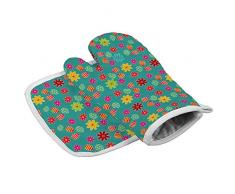 Houity - Guanti da Cucina Professionali Resistenti al Calore, con Uova Colorate e Fiori Colorati su Sfondo Blu