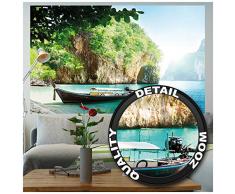 Poster Peschereccio nella baia tropicale Murale Decorazione Partire per le vacanze Spiaggia Paradiso Baia Natura Isola Mare | Fotomurales Decorazione da parete Immagine by GREAT ART (140 x 100 cm)