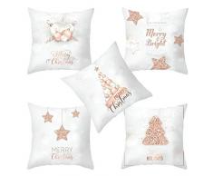 Aeici Set 5 Federe Natalizie Federa per Cuscini,Federa Cuscino 45x45cm Federe Natale Palla Stella Albero Merry Christmas Oro Bianco Champagne