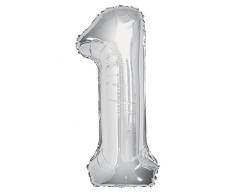Unique Party 55751 Palloncino Gigante in Foil Argento Numero 1