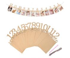 WolinTek 12 Mesi Album di Foto Porta Foto Festone Foto per Primo Compleanno 1 Anno per Bambini,Striscione Ghirlanda bandierine Cornice Foto Carta Partito Forniture di Decorazione Foto Banner