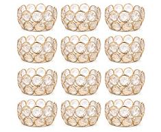 Sziqiqi Portalumini di Cristallo Set di 12, Portacandele Candelieri Bordo in Metallo, Candelabri Centrotavola da Tavolo per Matrimonio Decorazione Natalizia Regalo di Nozze, 8cm, Oro