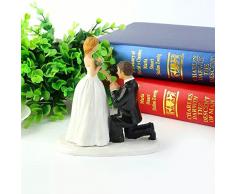 CAKE TOPPER STATUINE MATRIMONIO DECORAZIONE TORTA TORTE NUZIALI RESINA ELEGANTE SPOSO SI INGINOCCHIA DAVANTI LA SPOSA