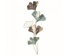 Logbuch-Verlag - Scultura da parete in metallo, motivo Ginkgo, greige, oro, verde, decorazione in metallo da appendere, scultura da parete, per soggiorno, decorazione, 71 cm