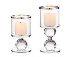 Sziqiqi Portacandele a Colonna in Cristallo, Set di 2 Candelieri in Vetro Trasparente, Candelabri Centro Tavola Moderno per Soggiorno Matrimonio Porta Candele per Decorazione Natalizia, Argento