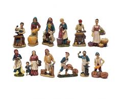 Pastori Mestieri in Resina 10 cm per Presepe Set 12 Pezzi Assortiti - 46002