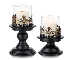 Sziqiqi Shabby Chic Candelabri Portacandele Nero - Candelabro Portacandele in Metallo per Salotto Tavolo Matrimonio Battesimo Festa Compleanno Nozze Natale Comunione Pasqua Anniversario Capodanno