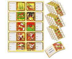 N NEWTOP Set Bigliettini Biglietti Adesivi con Fantasie Idea di Auguri Etichette Decorazione Rotolo Tag Natalizi Attaccare per Regali di Natale (120 etichette)