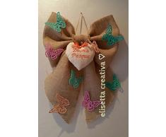fiocco fuori porta in Juta decorazione Pasqua con farfalle colorate e cuore