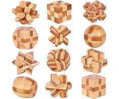 Holzsammlung Set da 12 Rompicapo Legno, Giochi Rompicapo Gioco Intelligenza, Classico Rompicapi Giocattoli di Legno 3D Puzzle Rompicapo Regalo per Adulti Bambini Adolescenti, Taglia Piccola 4.5cm