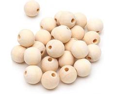 LATRAT 100 Pezzi Perline Legno Naturale Perline Legno Rotonde Perline Naturali Kit, Perline Tonde In Legno Per Perline Di Macramè Fai-da-te Con Foro Perline Artigianali, Per Decorazioni (20mm)