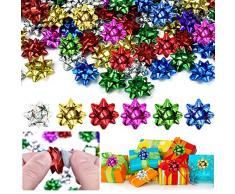 RMENOOR 100 Pz Coccarde per Pacchi Regalo Autoadesivi Fiocchetti per Pacchetti Regalo 2,5CM Mini Fiocchi di Regalo Natale Coccarde da Regalo Adesive per Decorative di Regalo, Natale, Festa, attività