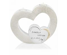 Alto tempo candela doppio cuore con lumino inserto con superficie in madreperla bianco con nome ornamento