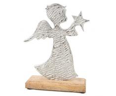 Logbuch-Verlag Statuetta a forma di angelo da posizionare in argento marrone in legno + metallo – angelo custode, idea regalo di Natale