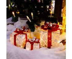 CCLIFE Set di 3 luci a LED LED regalo decorazione natalizia Led Decorazione Decorazione di Natale Scatole Regalo Natalizie luminose
