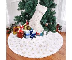 Gonna Albero di Natale Bianco,Calza di Natale e Tappeto Albero di Natale,per Albero di Natale Decorazione Natalizia, Addobbi Natalizi per La Casa (oro, 78CM)