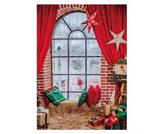 Allenjoy - Tenda rossa per finestra natalizia da 1,5 x 2,1 m, per fotografie, sfondo invernale, luci per feste di Natale, striscione decorativo per baby shower, nascita, cabina fotografica
