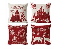 Nynicorny 4 Pack Natale Fodere per Cuscini, Cuscini Divano Pupazzo di Neve Decorativo Copricuscini Divano Cuscino Natalizio Fodere 18 x 18 Pollici (rosso)
