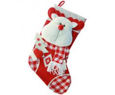 WeRChristmas - Decorazione natalizia a forma di calza, motivo: testa di renna in rilievo, dettagli in tartan, 48 cm
