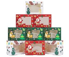 9 Pezzi Scatola di Biscotti di Natale, Scatola di imballaggio per biscotti, Scatole per dolci di Natale, Scatole di Natale, Scatola di Biscotti per Pane di Natale con Finestra, per Natale (3 Modelli)