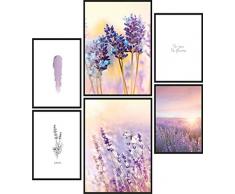 Papierschmiede® Mood-Poster Set Lavanda | Quadri Moderni per Soggiorno e Camera da Letto | 2X DIN A4 e 4X DIN A5 | Viola Campo Sole - Senza Cornice