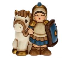 THUN - Statuina Presepe Soldato con Cavallo - Decorazioni Natale Casa - Linea Presepe Classico, Variante Blu - Ceramica - 7,5 x 5,5 x 8,5 h cm
