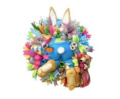 FuyongKang 2021 Nuovo Decorazioni per Pasqua,Ghirlanda pasquali con Coniglio e Uova Colorate, Decorazione Pasquale per Porta dingresso e Finestra, Decorazione pasquali, per la casa, Il Giardino