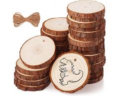 Owoda 30 Pezzi Fette Legno Naturale Decorazioni, Chip di Pino Fai da Te, Diametro 6-7cm Legno Grezzo Rotondo con 10m Corda Fai da Te Natale Feste Matrimonio Segnaposto Dischi Legno Decorativi