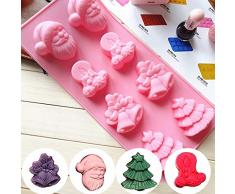JasCherry Stampi in Silicone per Natale, Stampo per Dolci e Cioccolato, Stampi per Cottura a Motivi Speciale Natalizio, con Babbo Natale, Albero di Natale, Campana e Candela